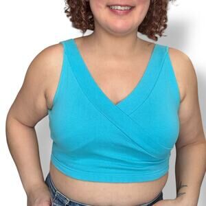 Vintage late 80s early 90s bright blue crop bra top size L